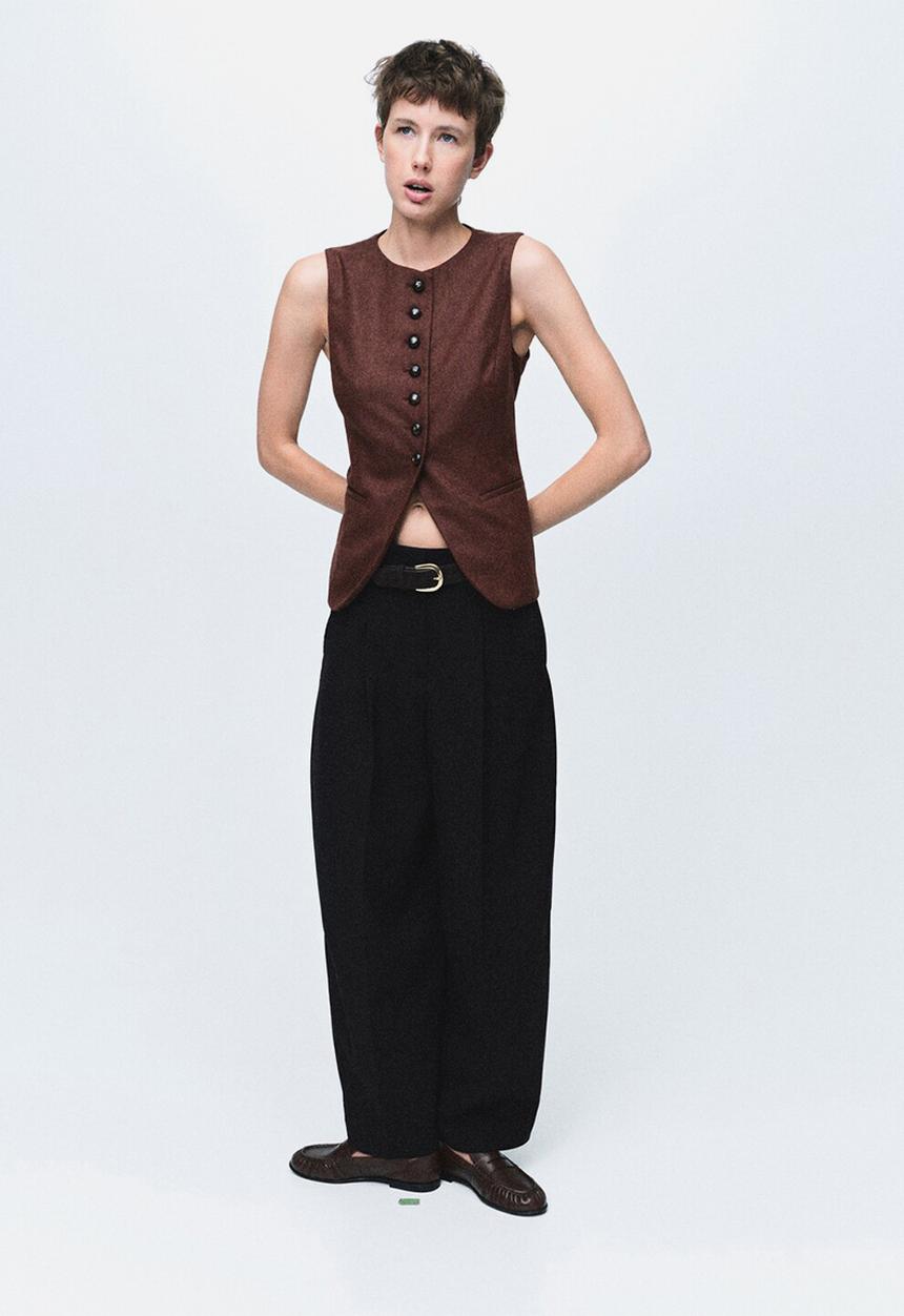 MANGO - Waistcoat greta - dark beige