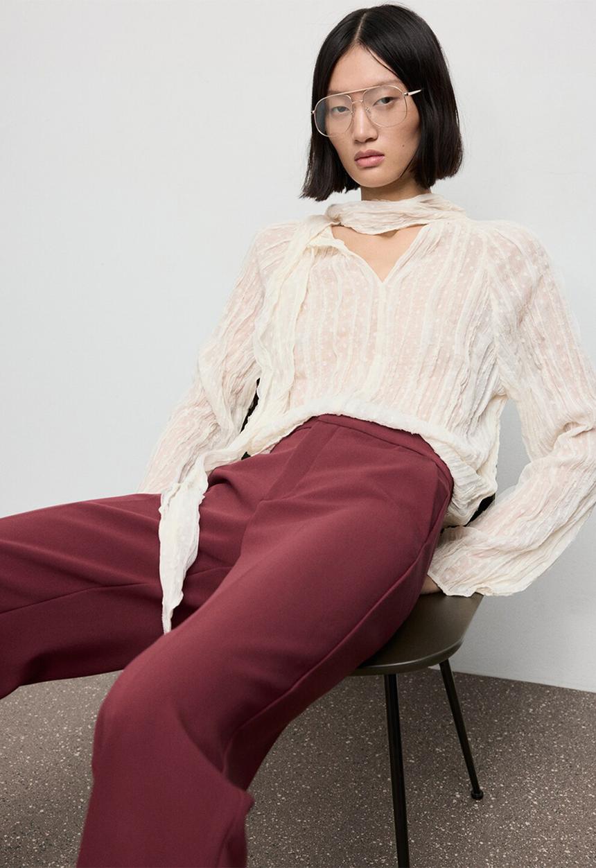 MANGO - Trousers pol - dark red