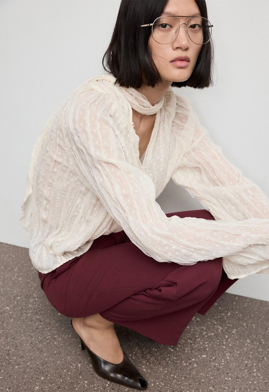 MANGO - Trousers pol - dark red