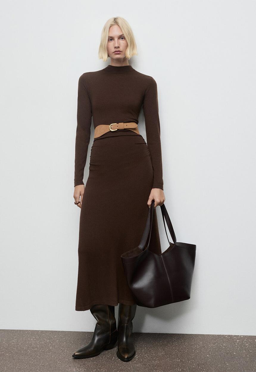 MANGO - Dress brat - dark brown
