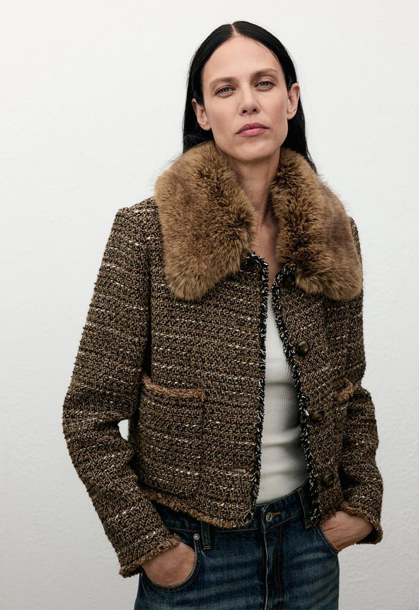 MANGO - Jacket pelete - dark brown