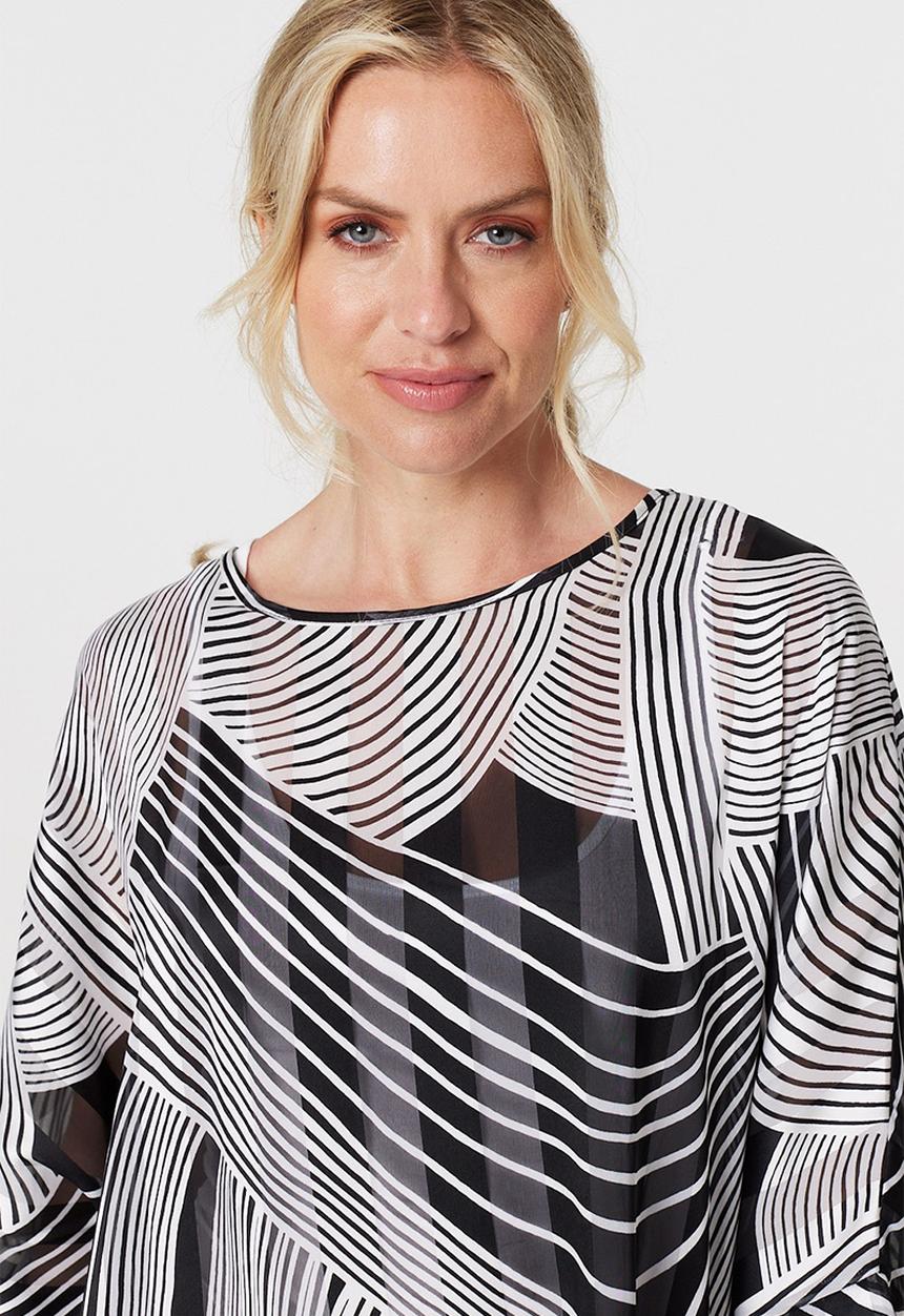 Izabel London - Loose Fitting Batwing Stripe Blouse - Multi Black
