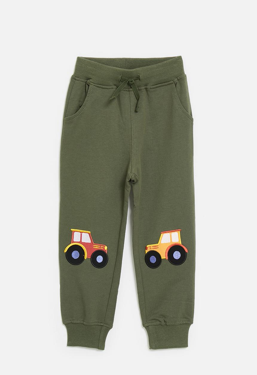 Pop Candy - Embroidered tractor knee patch joggers - army green