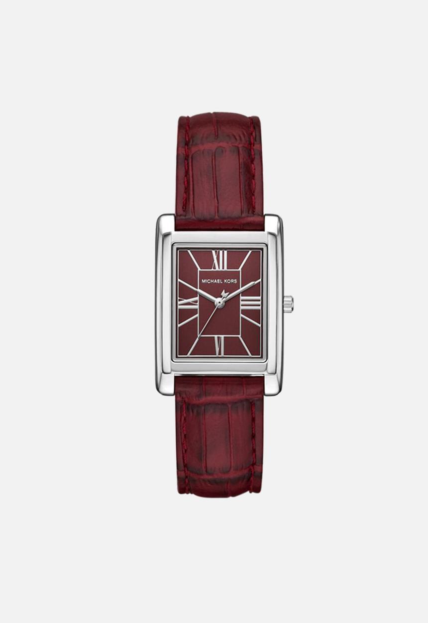 Michael Kors - Essex Three-Hand Red Leather Watch - Silver