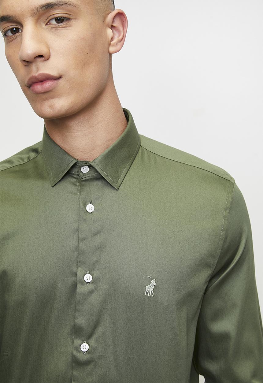 POLO - GREIG  ESSENTIAL SATEEN LS SHIRT - FATIGUE