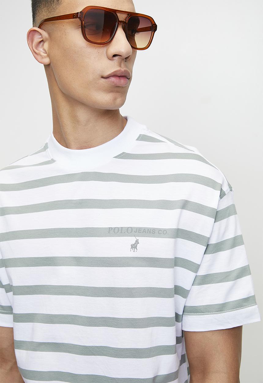 POLO - LUYANDA  PJC SS STRIPE LOGO TEE - WHITE