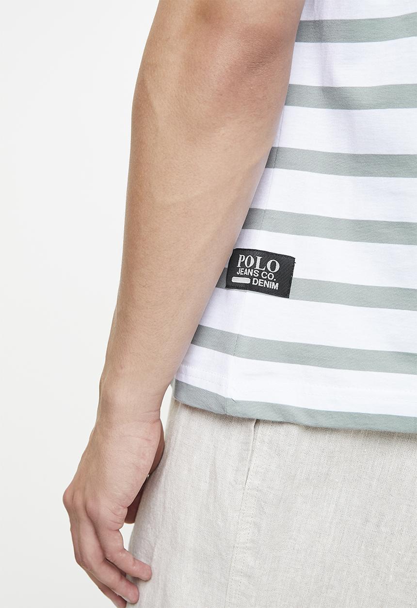 POLO - LUYANDA  PJC SS STRIPE LOGO TEE - WHITE