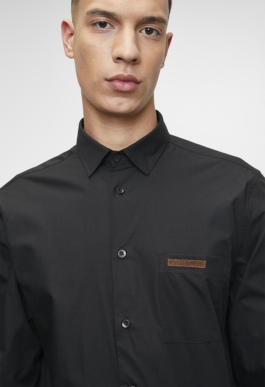 POLO - FULU  PJC POPLIN LS SHIRT - BLACK