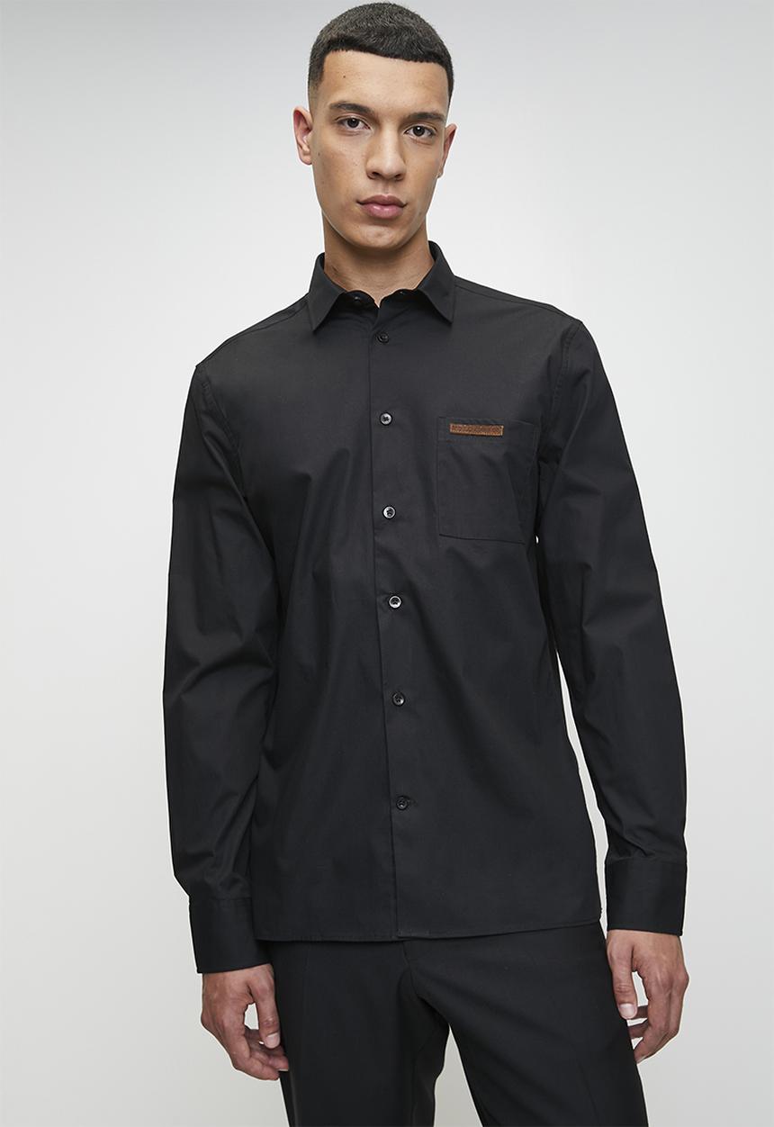 POLO - FULU  PJC POPLIN LS SHIRT - BLACK