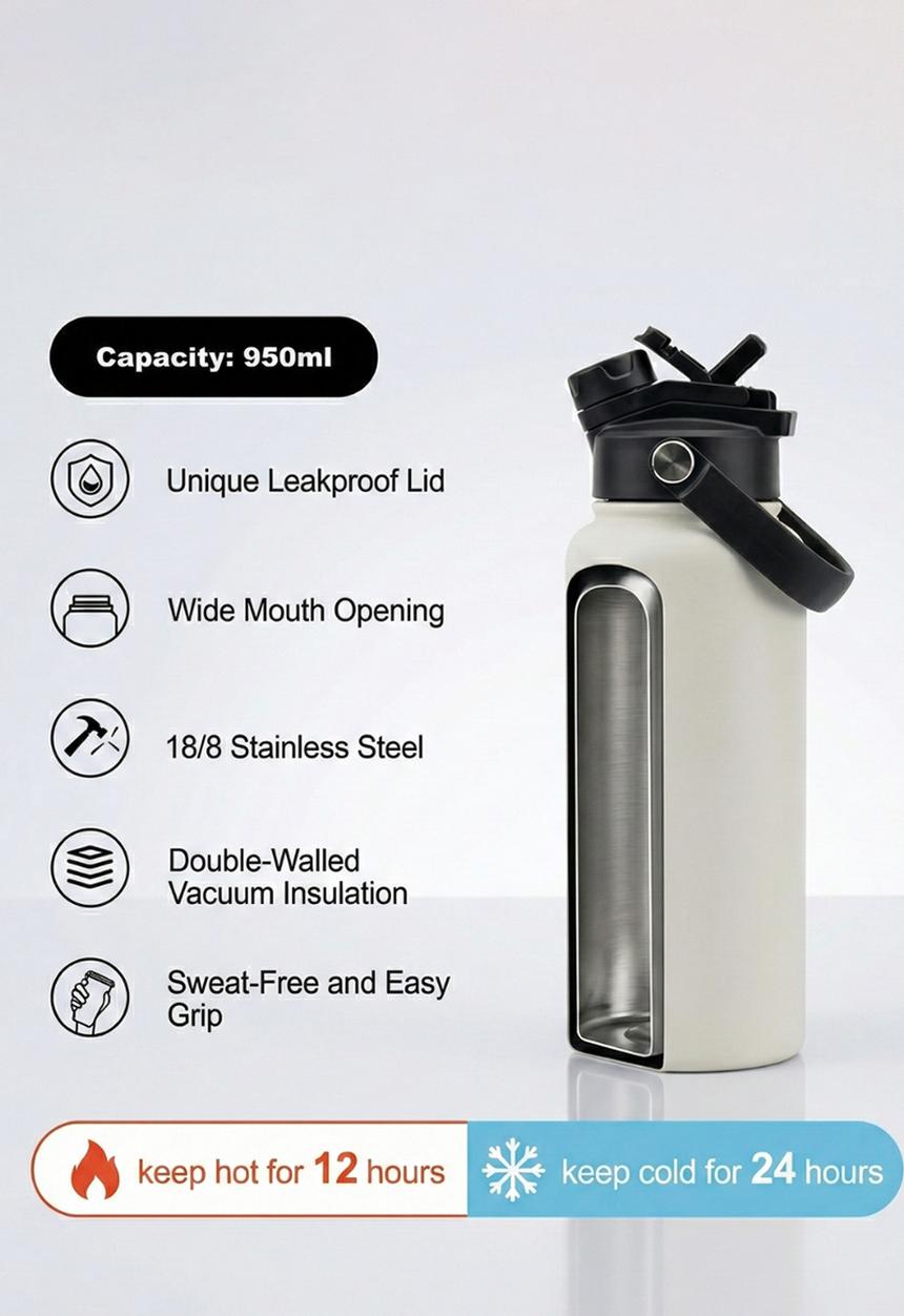 Maisonware - 950ml Dual sip water bottle - Grey
