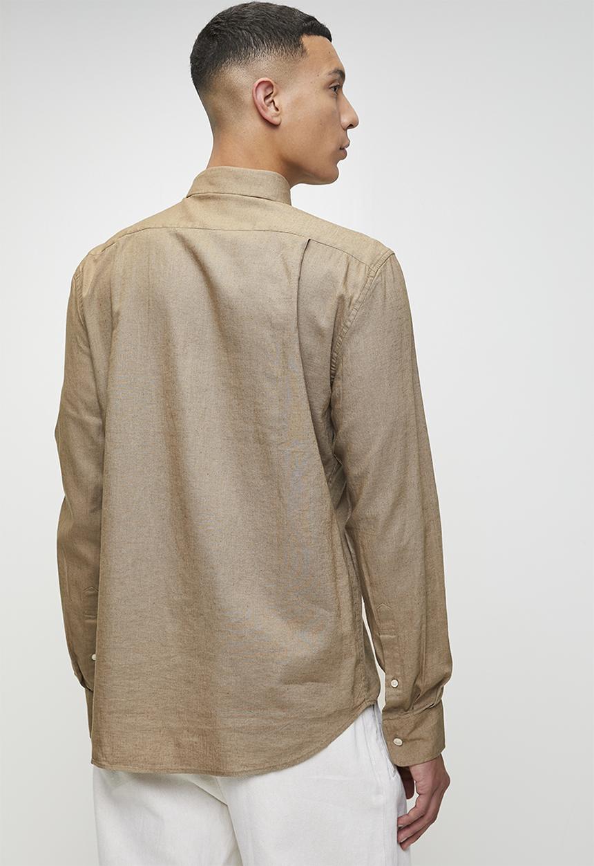 POLO - LEX  SS PLAIN LINEN SHIRT - TAUPE