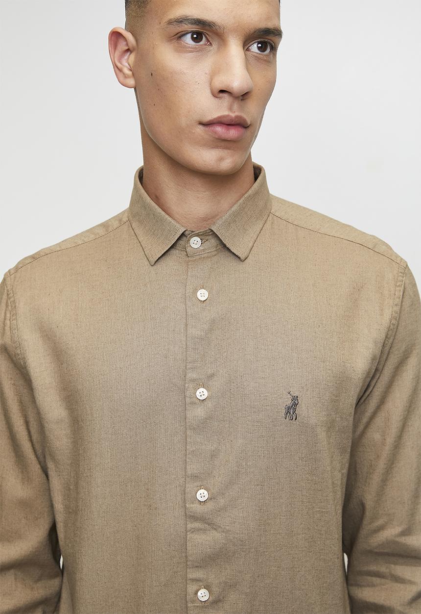POLO - LEX  SS PLAIN LINEN SHIRT - TAUPE