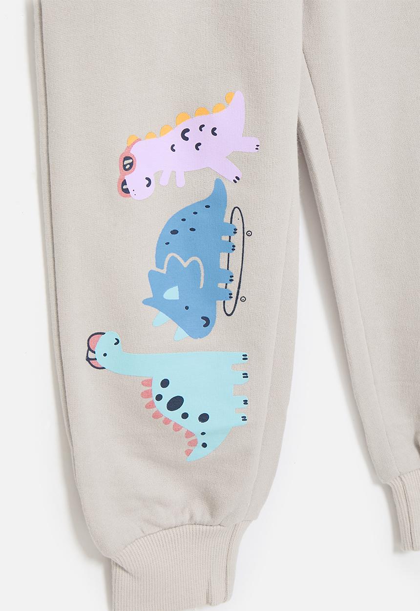 Pop Candy - Graphic and slogan print jogger - beige/dinosaur club