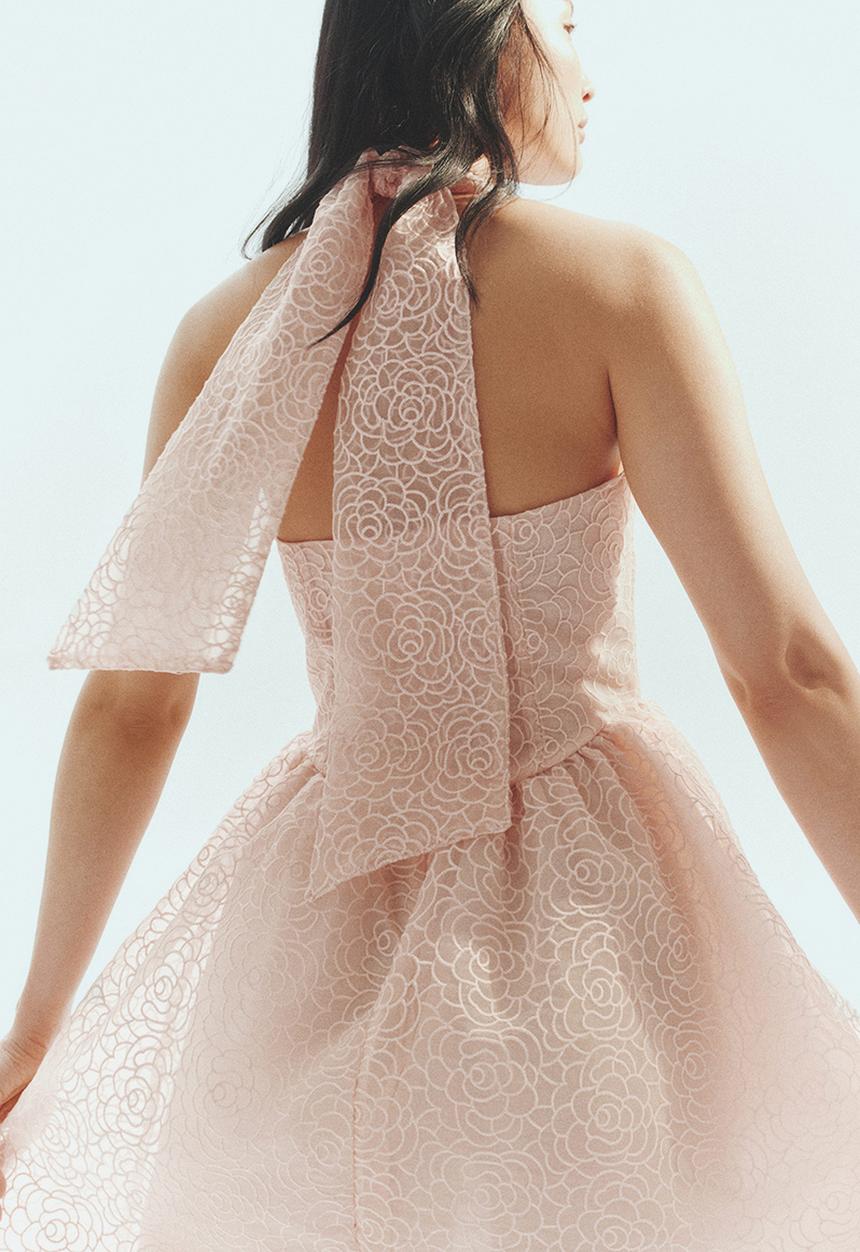 H&M - Embroidered halterneck dress - powder pink