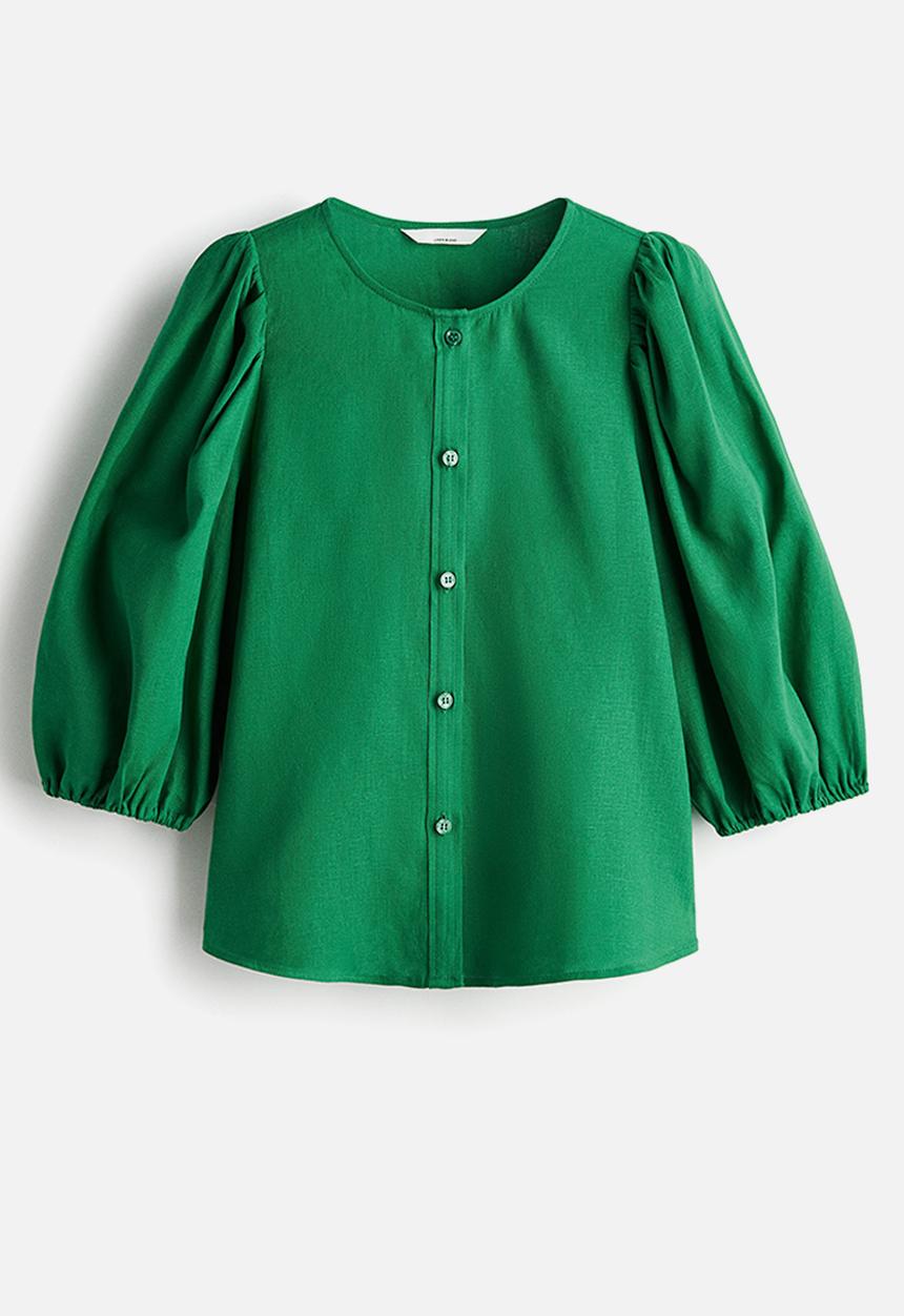 H&M - Linen-blend blouse - green