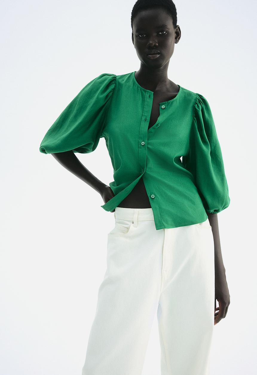 H&M - Linen-blend blouse - green