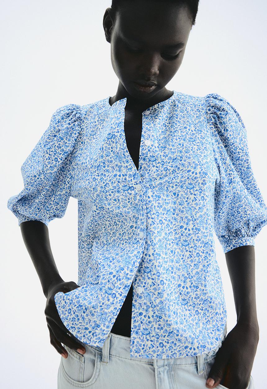 H&M - Poplin blouse - white & blue floral