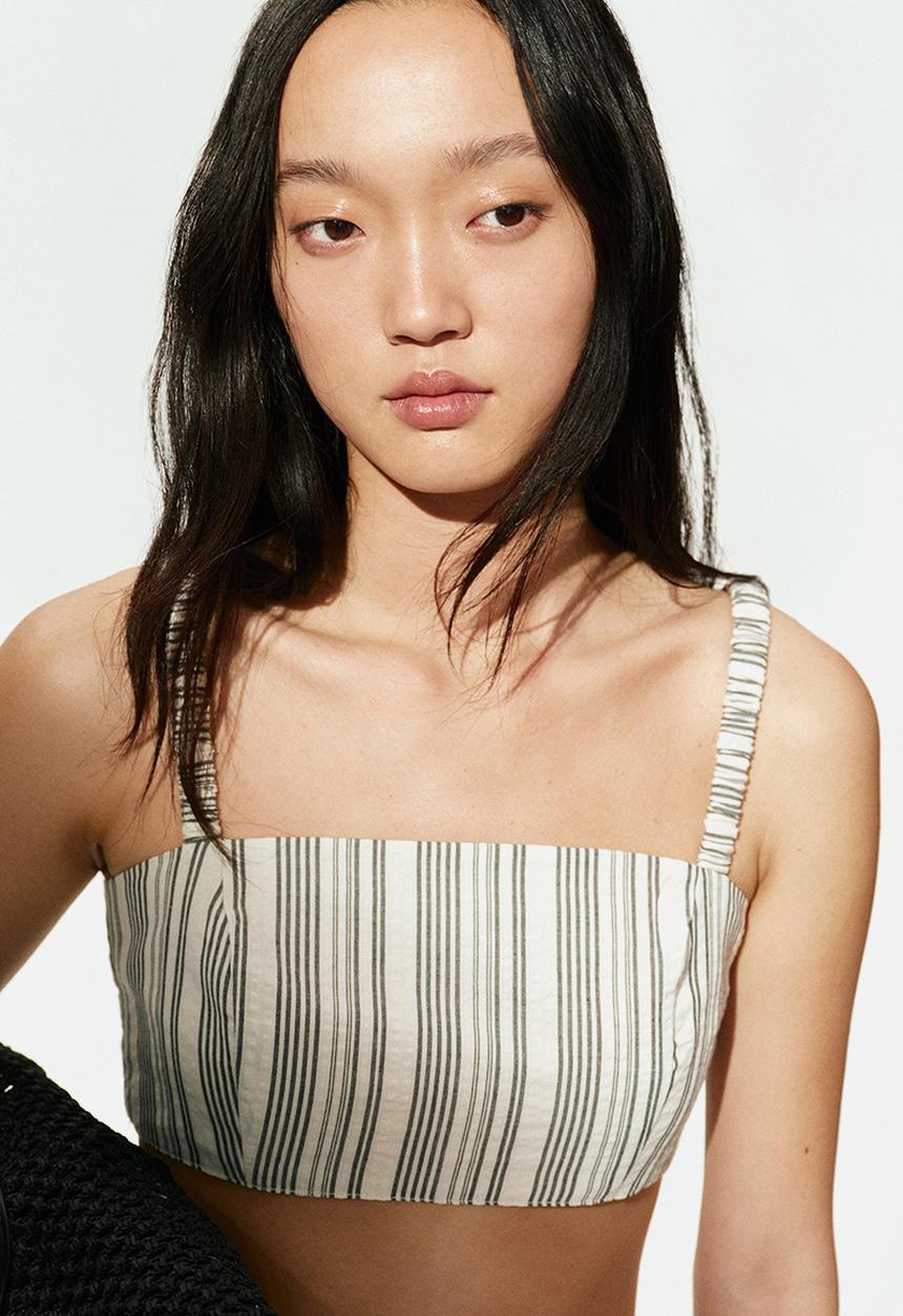 H&M - Crop top - white & grey striped