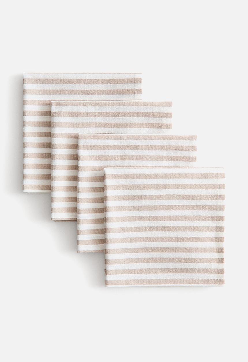 H&M - 4-Pack cotton napkins - beige/striped 