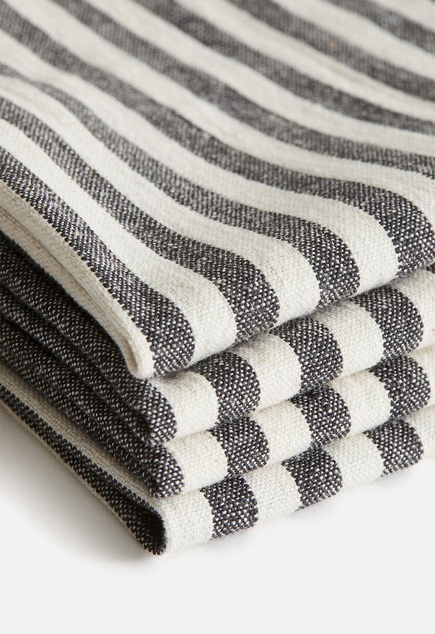 H&M - 4-Pack cotton napkins - dark grey/striped