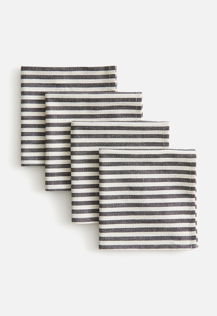 H&M - 4-Pack cotton napkins - dark grey/striped