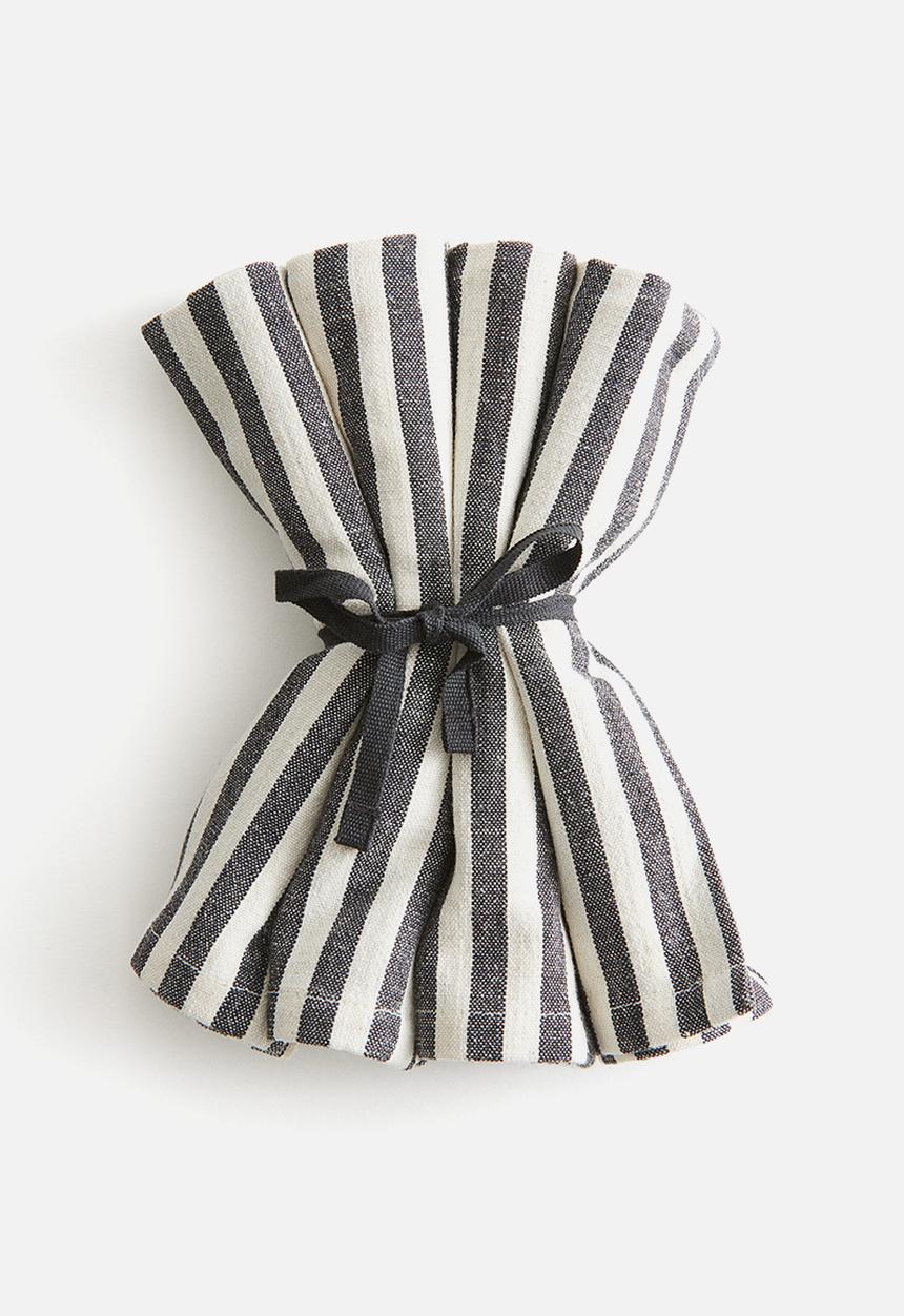 H&M - 4-Pack cotton napkins - dark grey/striped