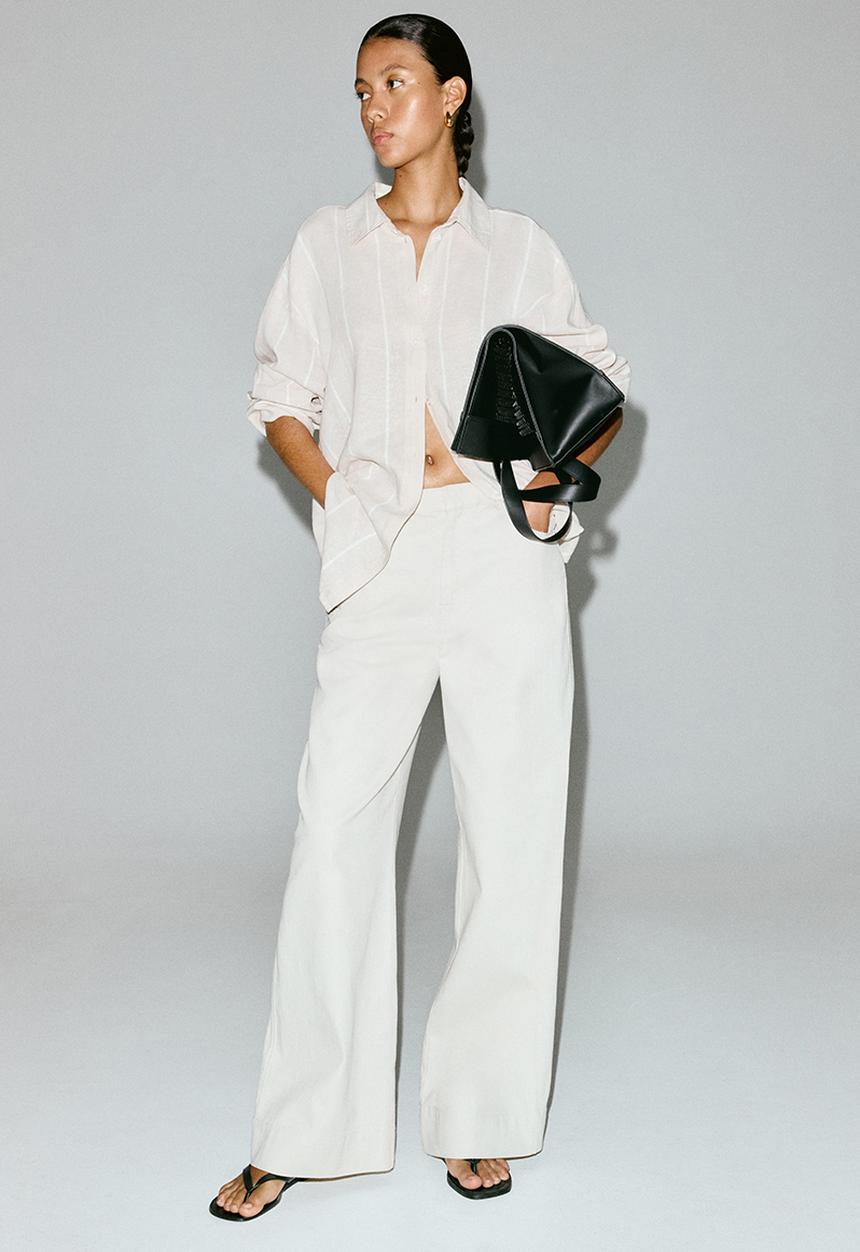 H&M - Oversized linen-blend shirt - light beige