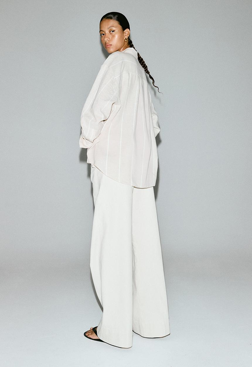 H&M - Oversized linen-blend shirt - light beige