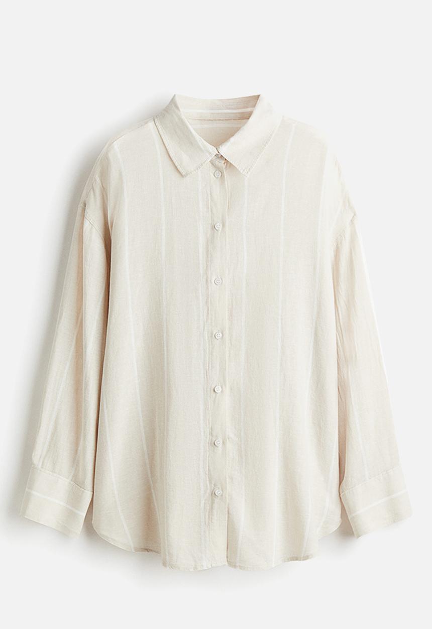 H&M - Oversized linen-blend shirt - light beige