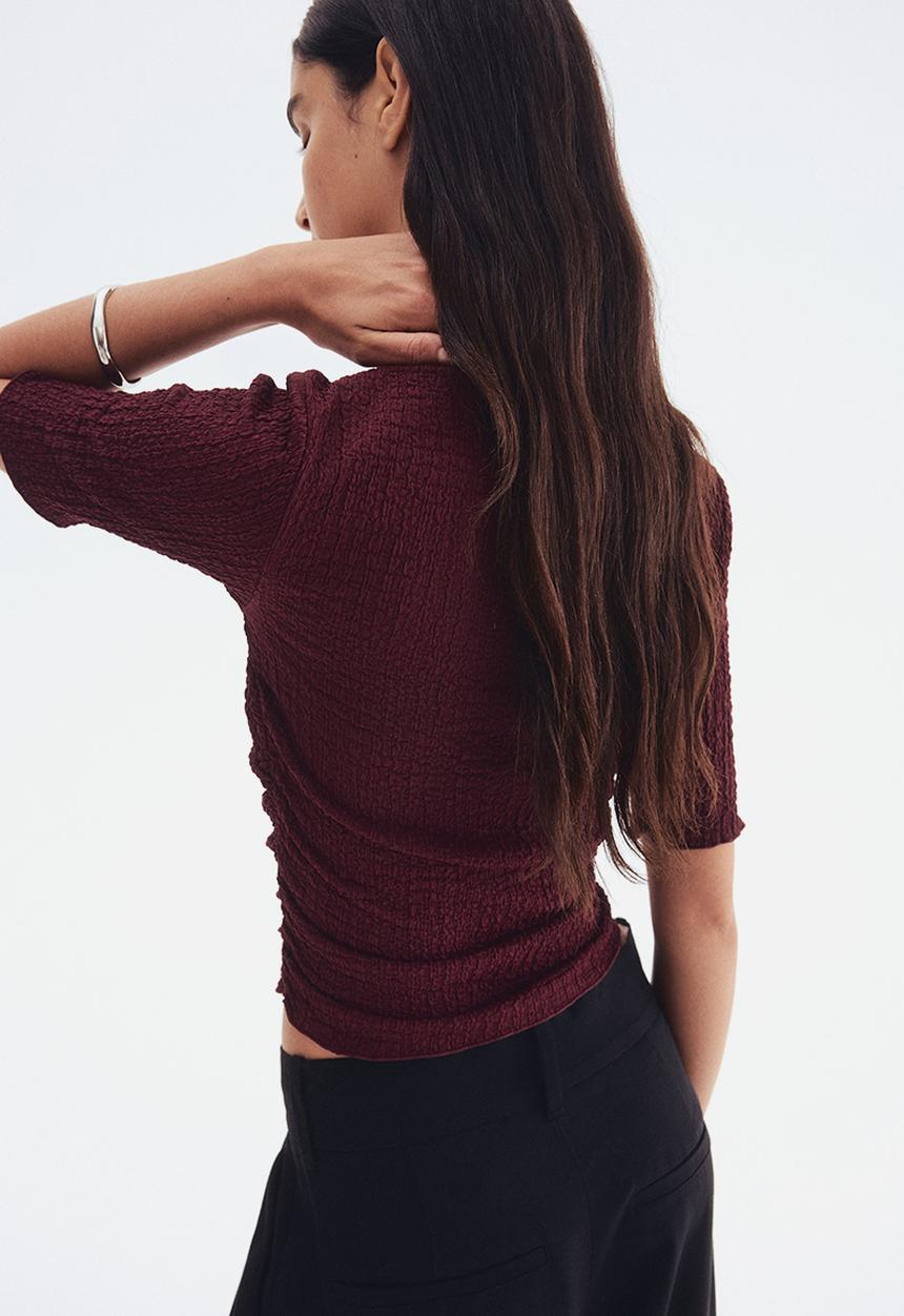 H&M - Textured draped top - burgundy