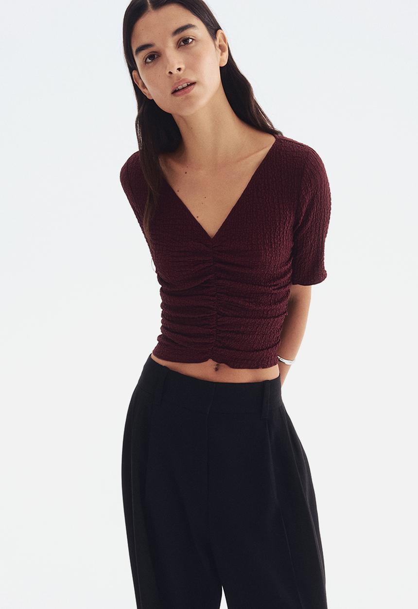H&M - Textured draped top - burgundy