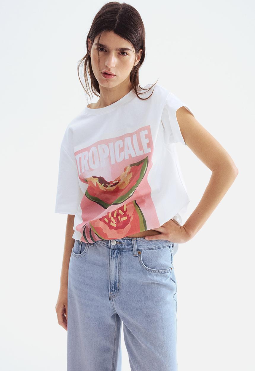 H&M - Printed t-shirt - white & ropicale
