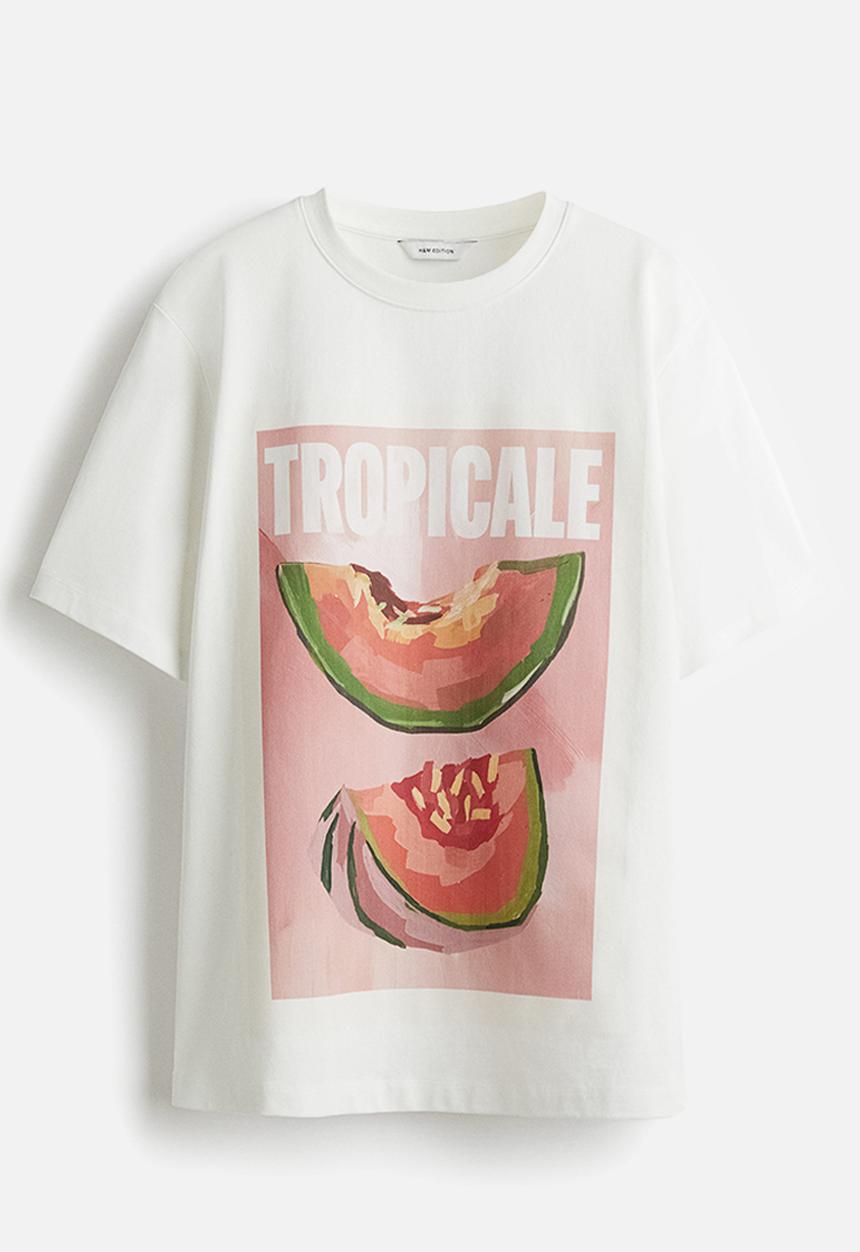 H&M - Printed t-shirt - white & ropicale