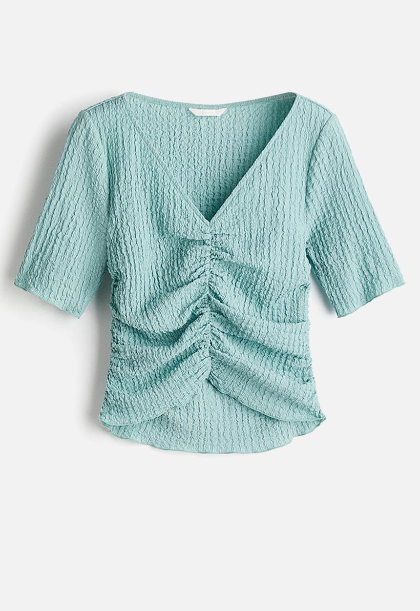 H&M - Textured draped top - light turquoise