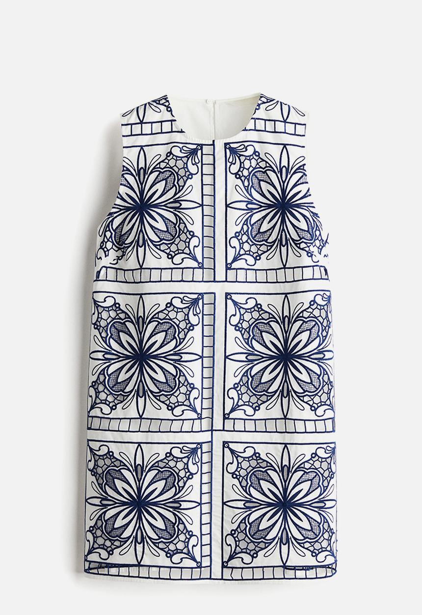 H&M - Broderie anglaise shift dress - white/navy blue
