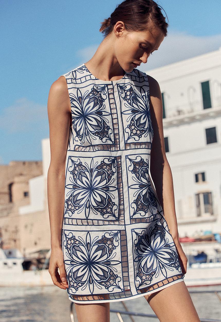 H&M - Broderie anglaise shift dress - white/navy blue