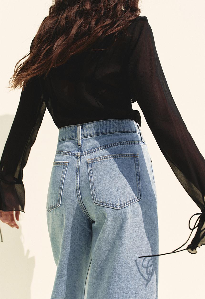 H&M - Wide high jeans - light denim blue
