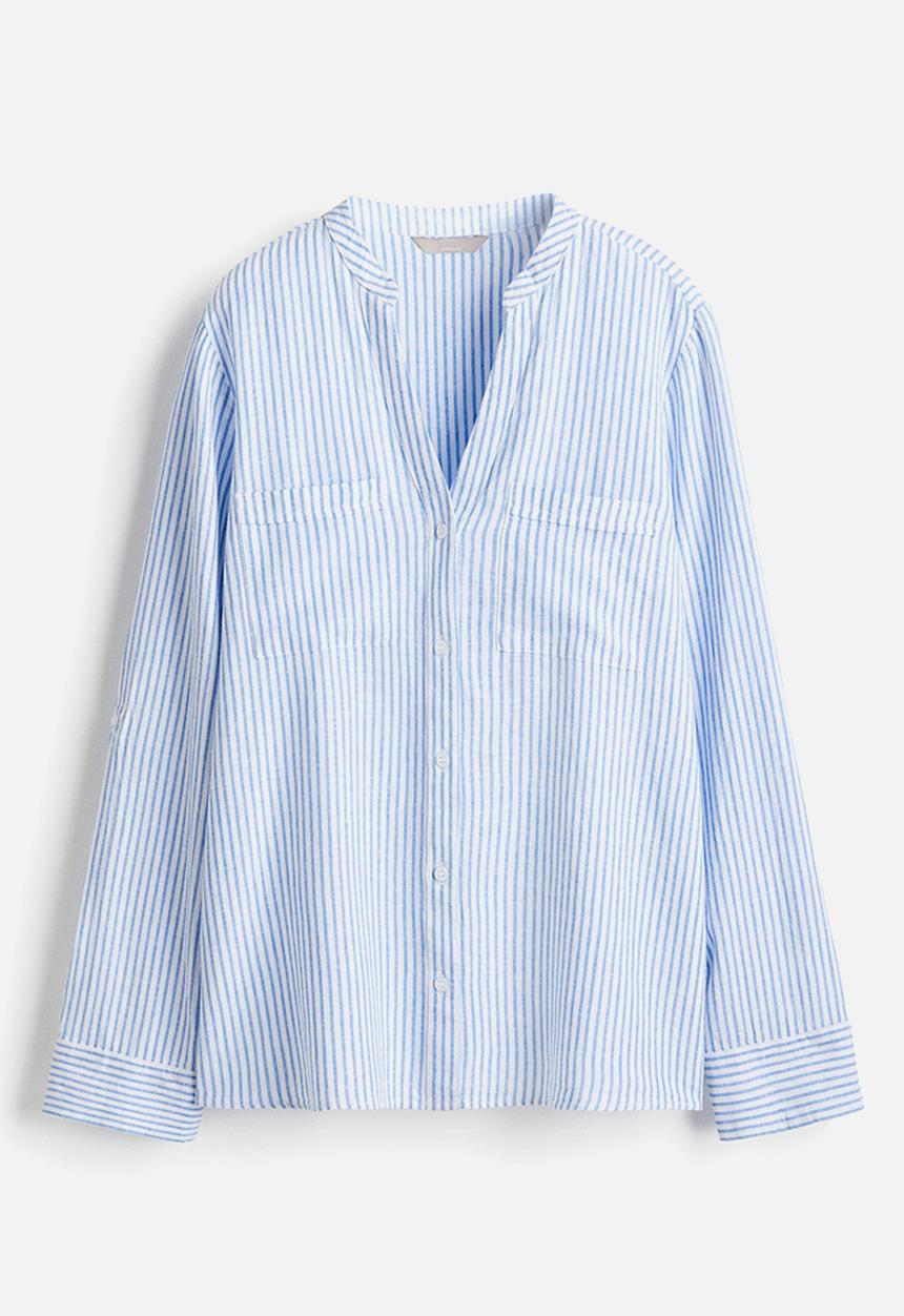 H&M - Linen-blend shirt - white & blue striped