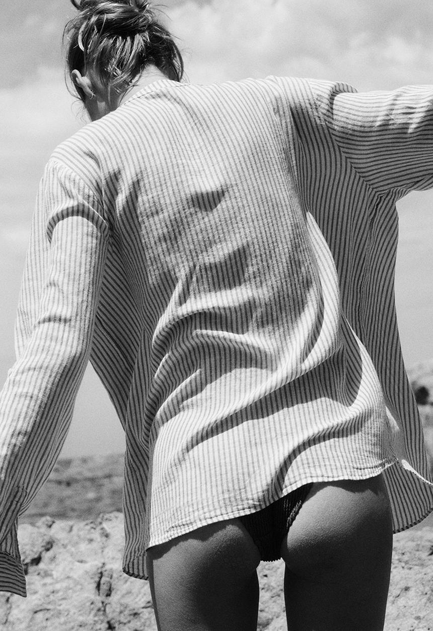 H&M - Linen-blend shirt - white & blue striped