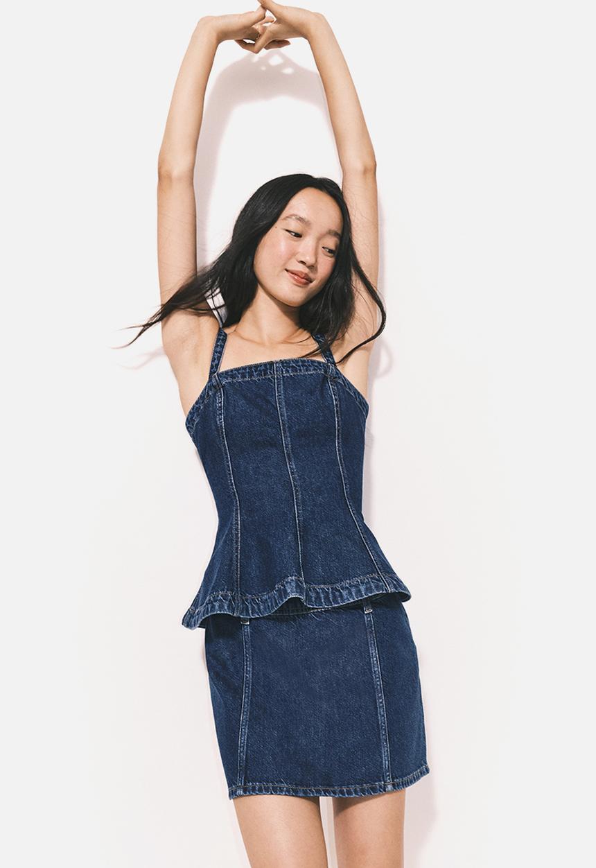 H&M - Denim peplum top - dark denim blue