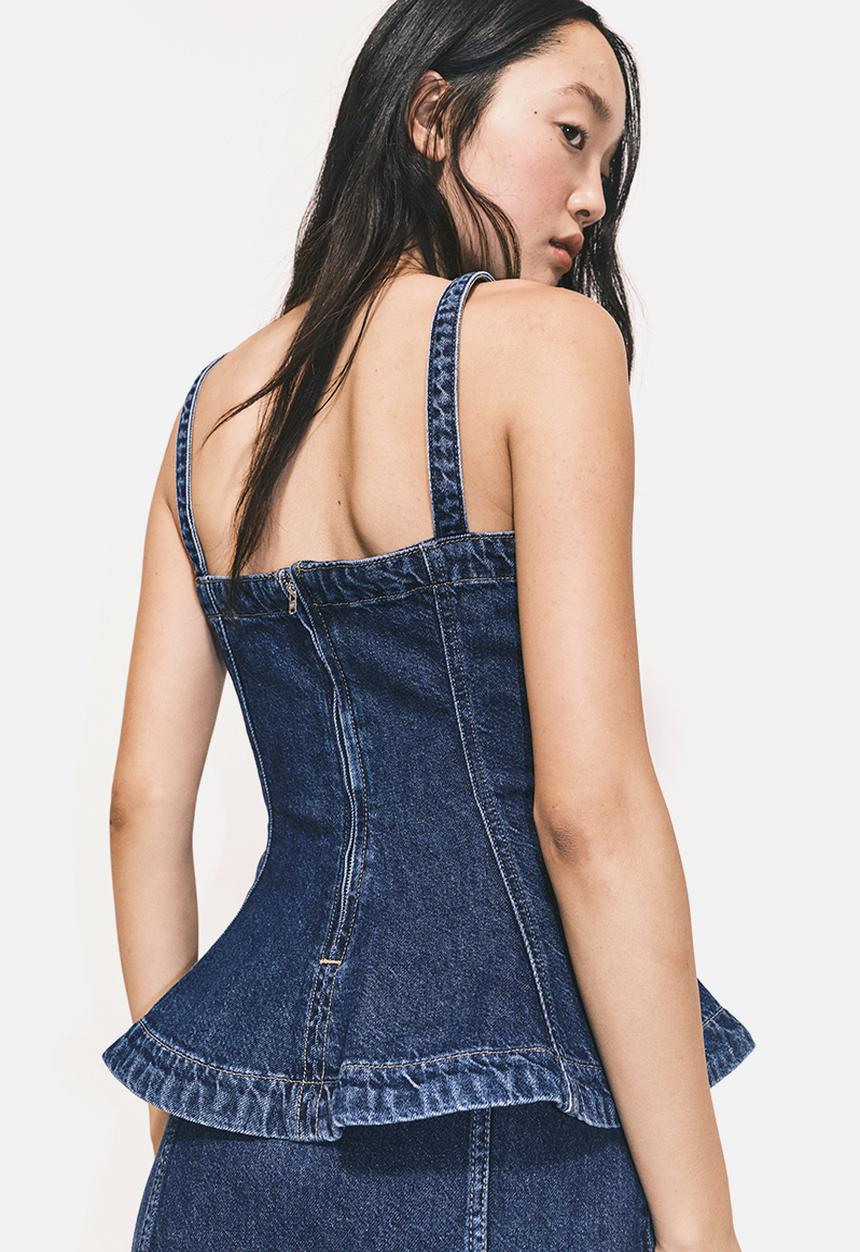 H&M - Denim peplum top - dark denim blue