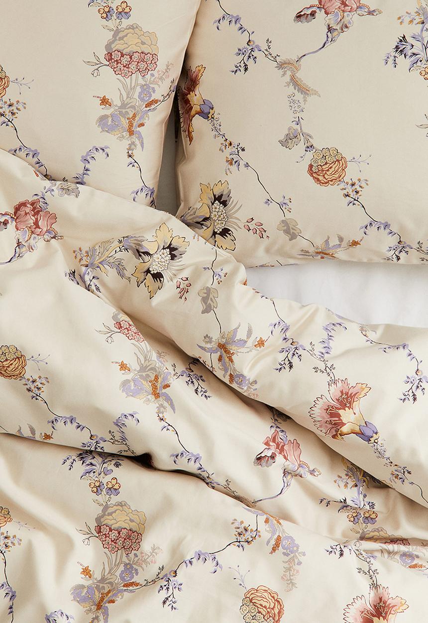 H&M - Satin double/king duvet cover set - dusty light beige/floral