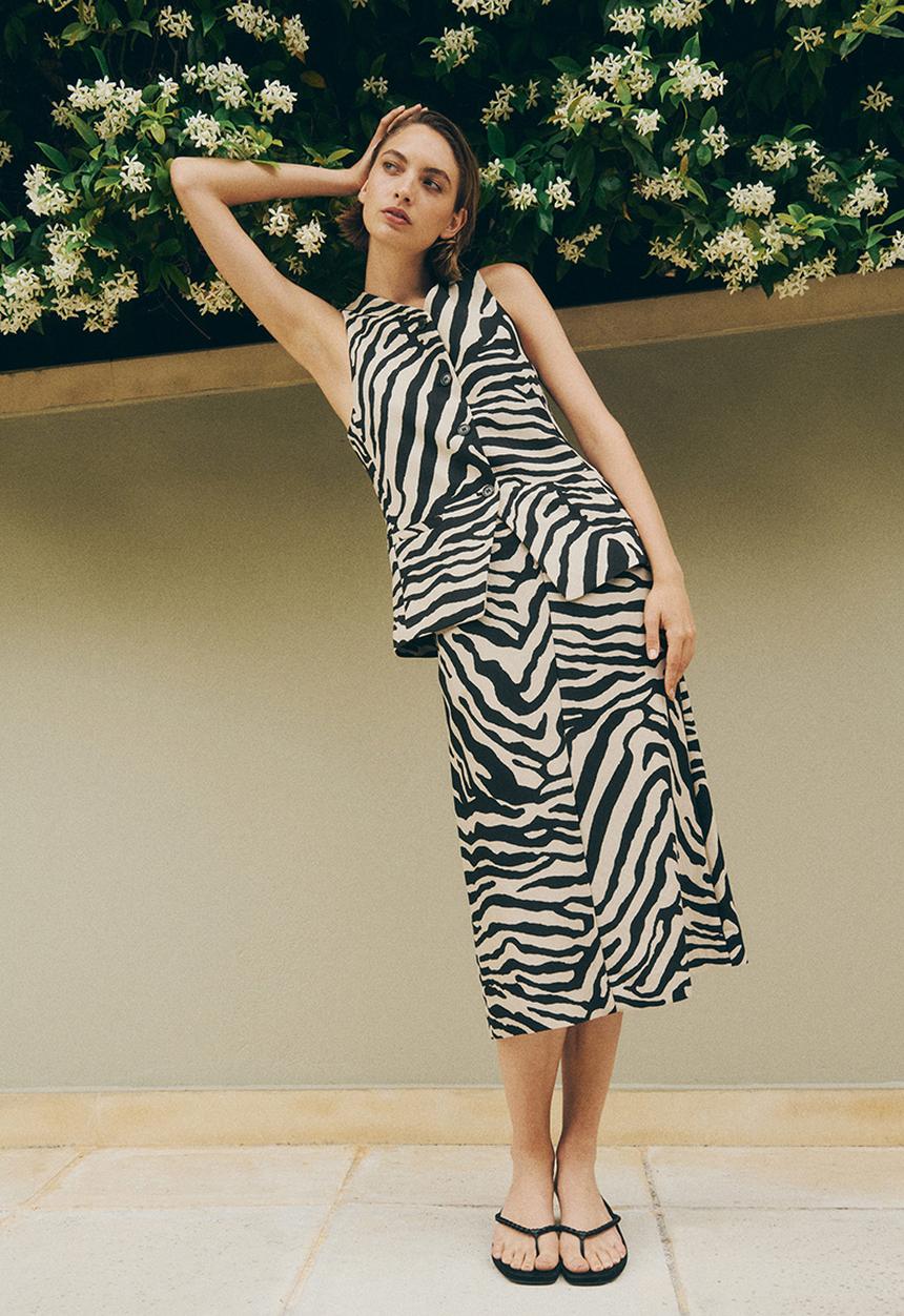 H&M - Midi skirt - ight beige zebra print