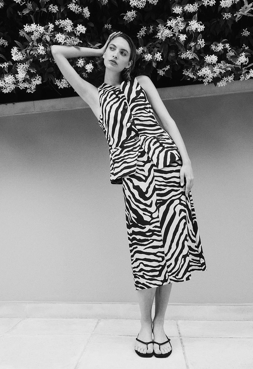 H&M - Midi skirt - ight beige zebra print
