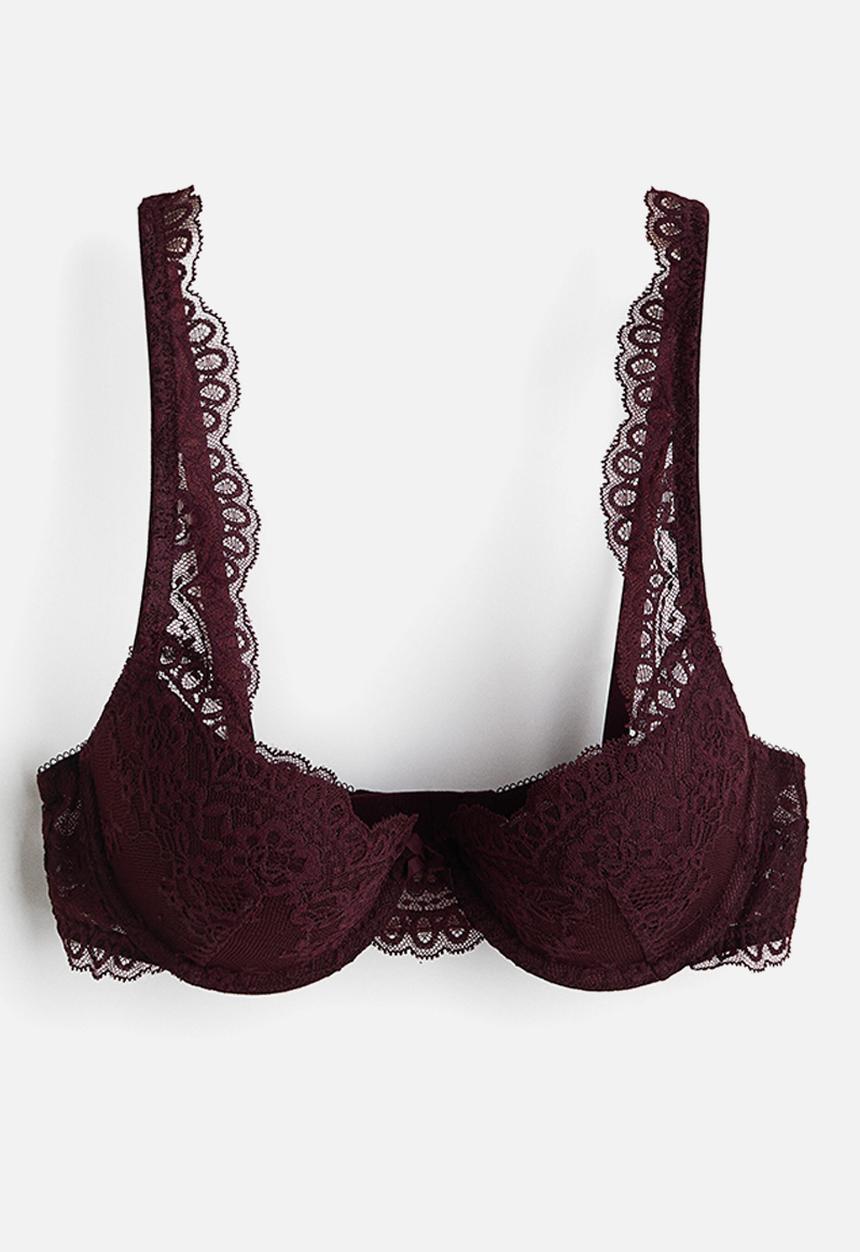 H&M - Lace push-up bra - burgundy