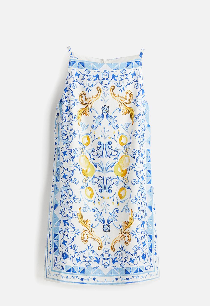 H&M - Linen-blend strappy dress - white & lemons