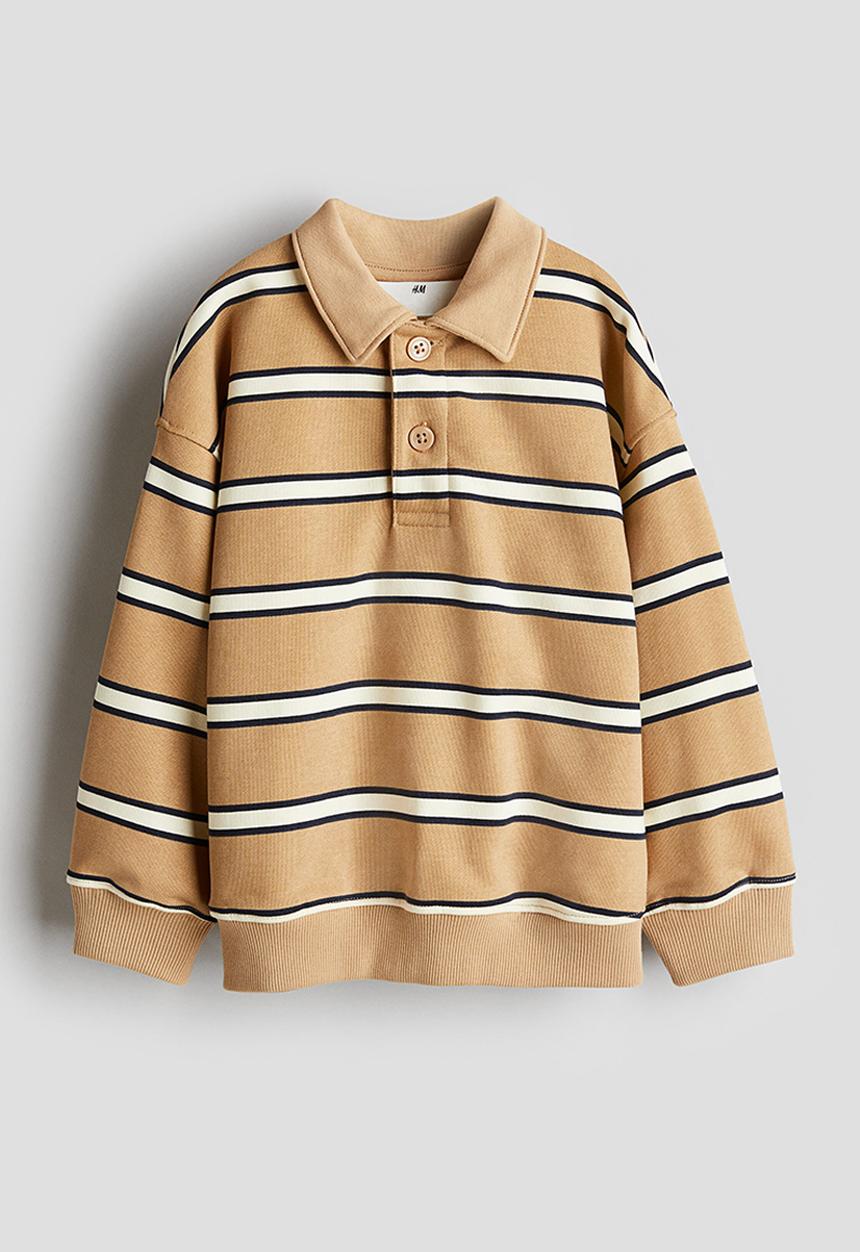 H&M - Loose-fit rugby shirt - beige/striped