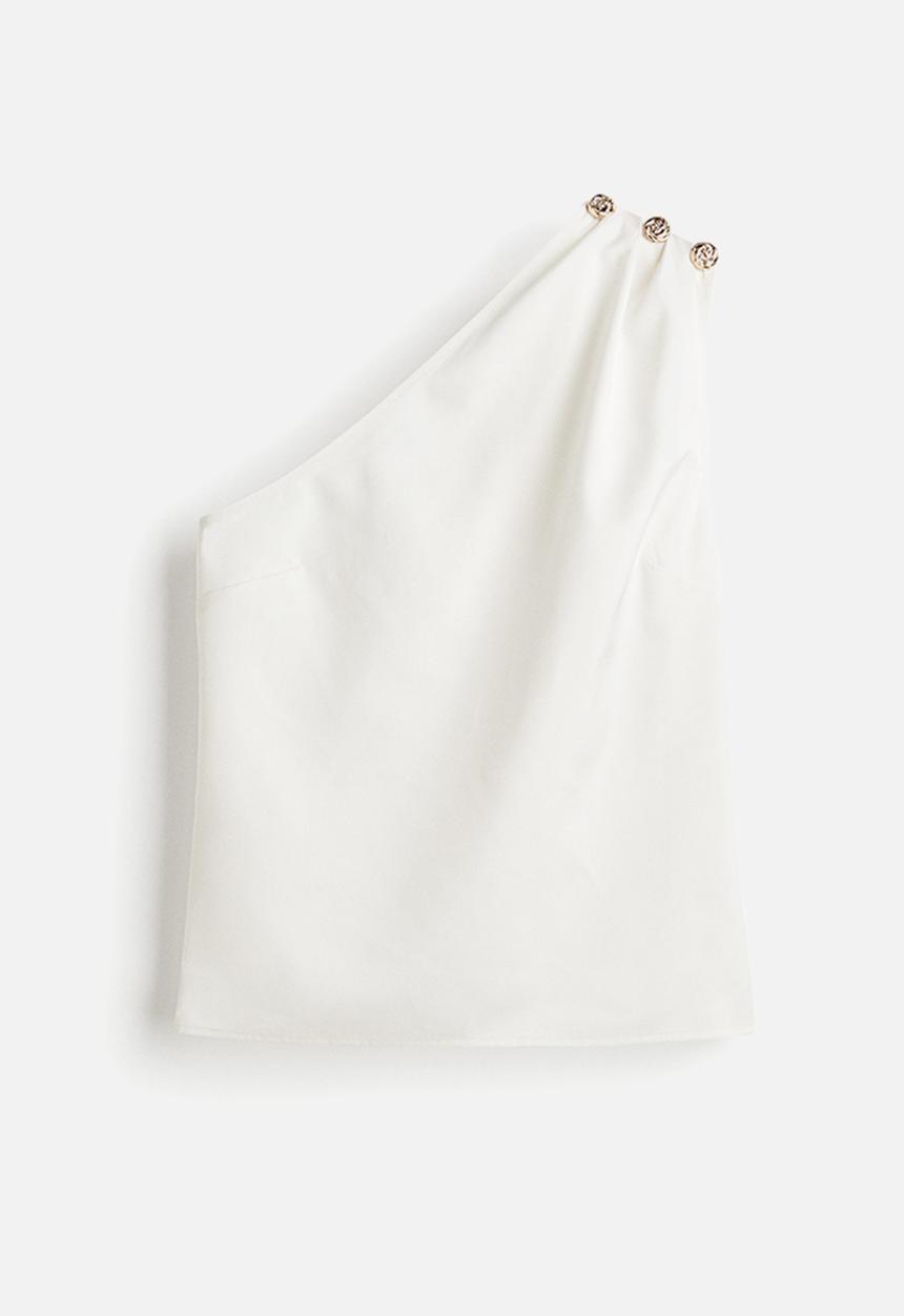 H&M - Button-detail one-shoulder top - white