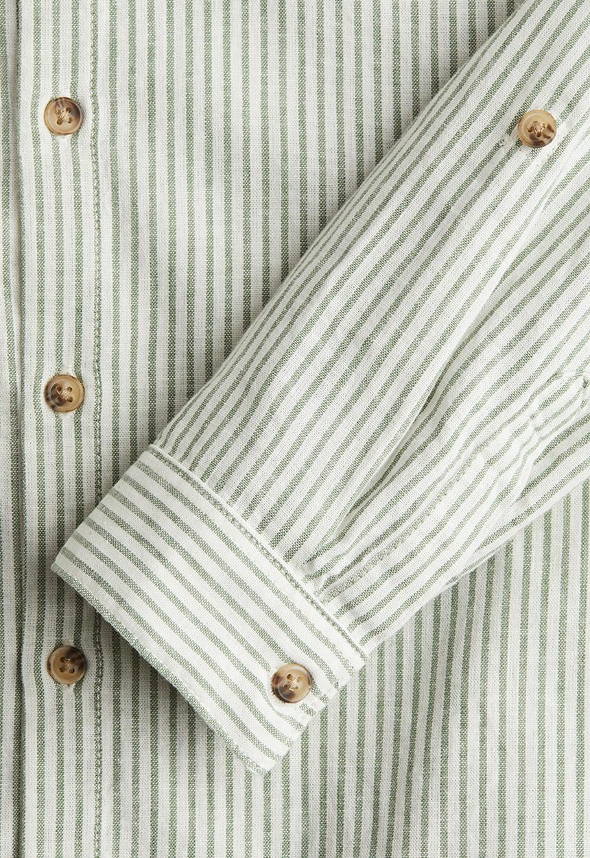 H&M - Linen-blend grandad shirt - light green/striped