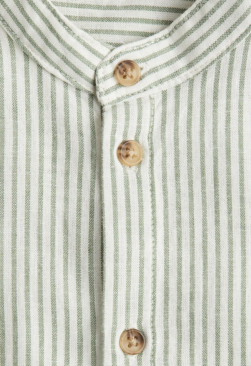 H&M - Linen-blend grandad shirt - light green/striped